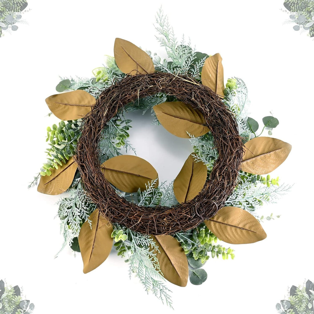 24'' Hello Door Wreath 24inch Boxwood Wreath Farmhouse Eucalyptus Flocked Lambs Ear Wreaths for Front Door Hanging