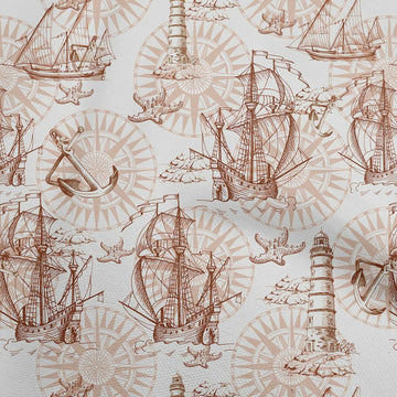 Cotton Cambric Brown Fabric Nautical Prints Sewing Craft Projects Fabric Prints By Yard 42 Inch Wide