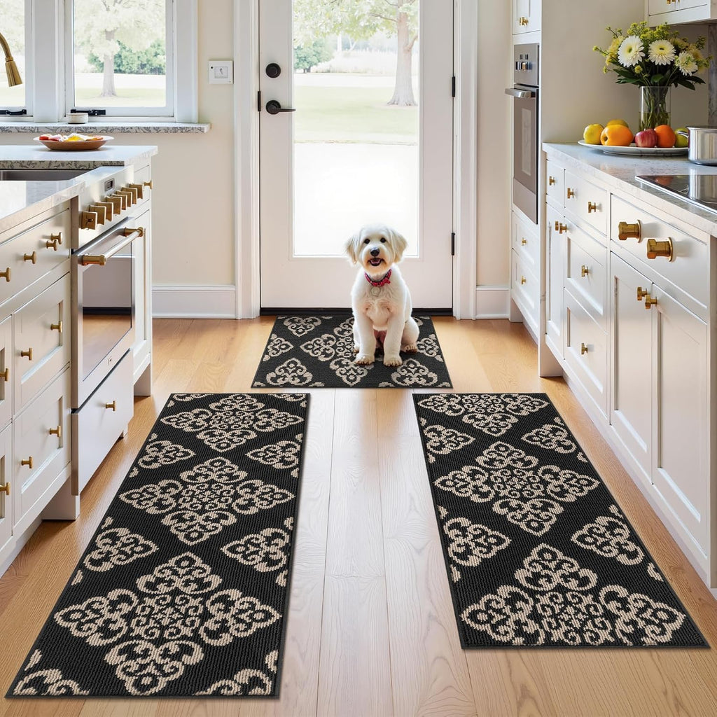 3-Piece Kitchen Rug Set Damask Medallion Floor Mats