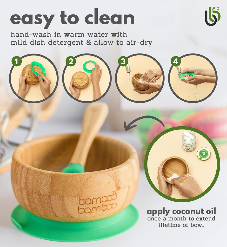 Suction Bowl for Baby, Bamboo Baby Bowl and Spoon Set with Removable Food-Grade Silicone Suction Cup for Kids - Safe