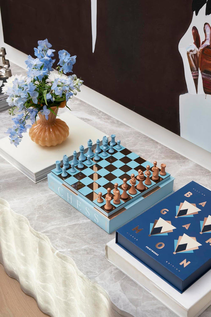 Classic Art of Chess Mirror, Light Blue/Copper - Acrylic Board