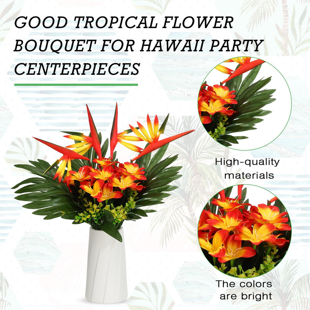 12 Set/ 48 Pcs Artificial Tropical Flower Centerpiece, Sunset Red