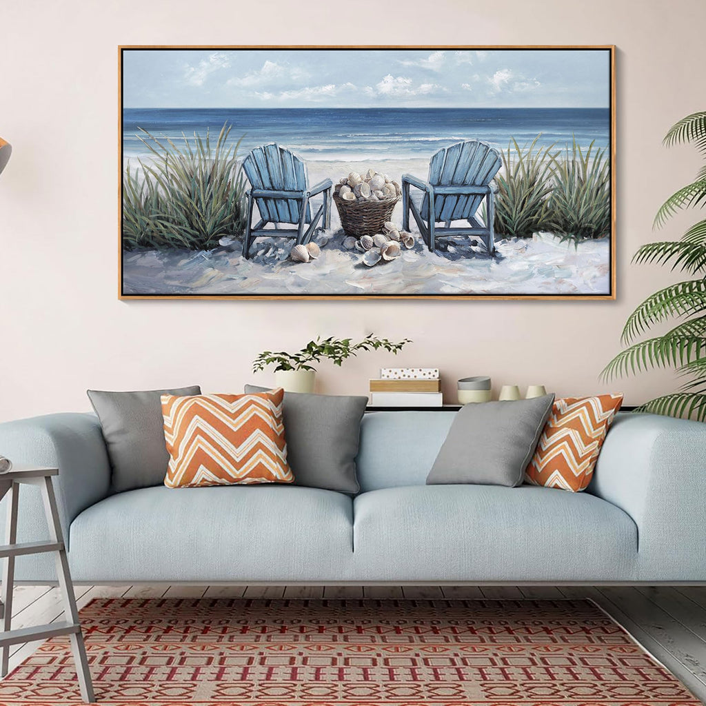 Coastal Wall Art - Large Landscape Wall Pictures Pictures, Ocean Beach Artwork, Blue Above Bed Wall Decor Coastal