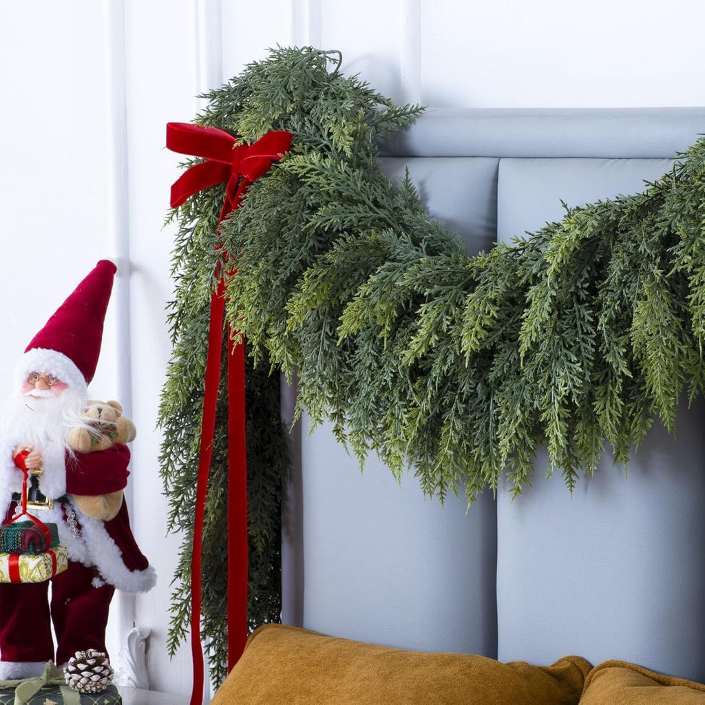 Feet Christmas Cedar Garland - Thick & Lush Realistic Artificial Green Faux Cedar Pine Needles Garland - Set of 2