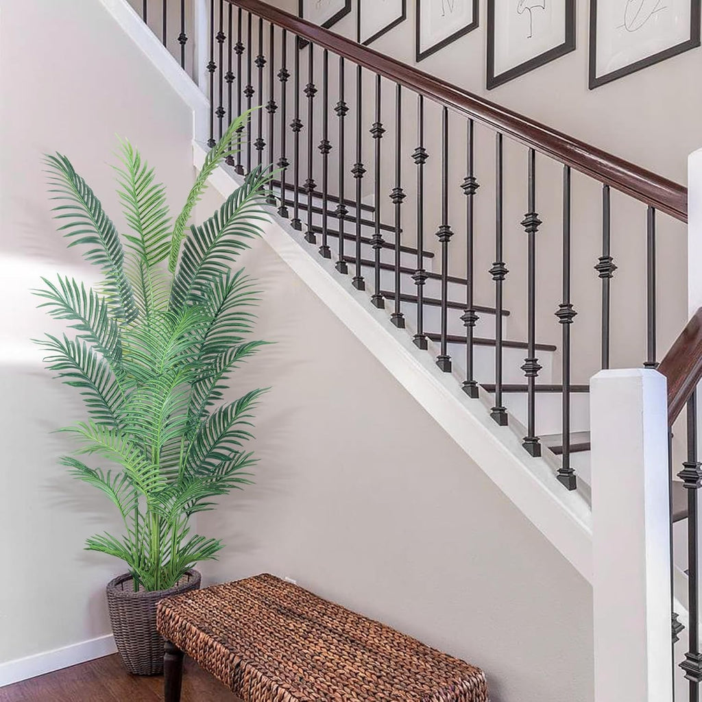 6FT Artificial Palm Tree,Faux Areca Palm Plant with Real Touch Leaves and Adjustable Branches,Fake Tropical Palm Tree