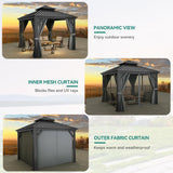 10x10ft Hardtop Gazebo with Nettings and Curtains