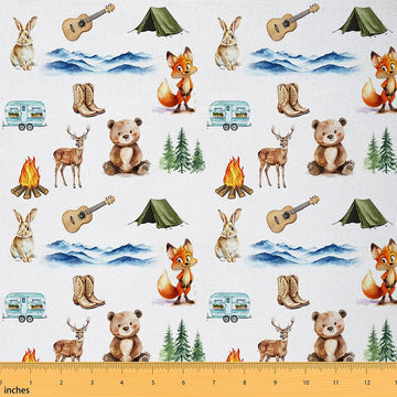 Cartoon Bear Deer Fabric by The Yard 5 Yard Lovely Wildlife Upholstery Fabric for Chairs Rabbit Fox Forest Animal