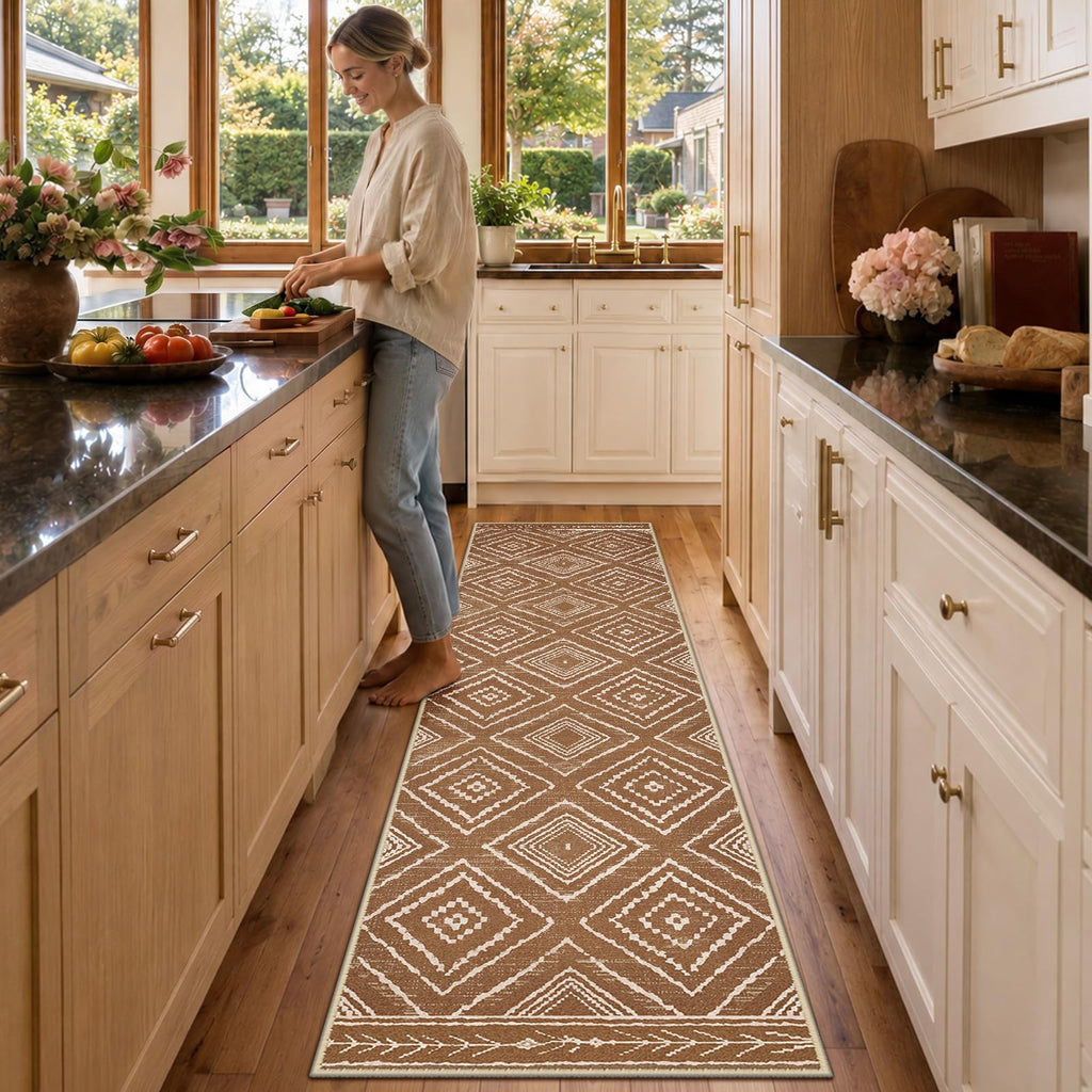 Washable Area Rug Runner Yellowbrown