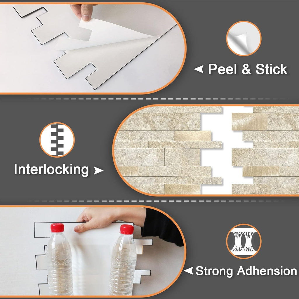 Peel and Stick Tile Stone Backsplash Wall(10pcs,Beige)