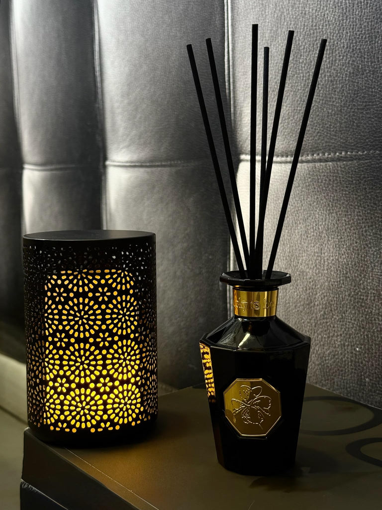 Luxury Reed Diffuser - Black Forest Fragrance | Warm Woody Home Scent | Elegant Glass Bottle with Rattan Reeds