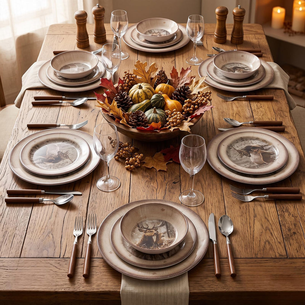 Melamine Dinnerware set for 4-12 PCS Deer Dinner Plates Bowls Set