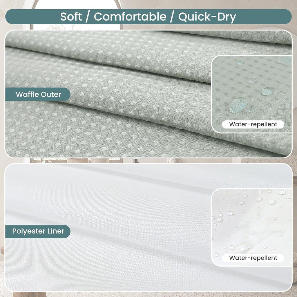 No Hook Shower Curtain Set with Snap-in Detachable Liner, 230 GSM Waffle Weave Fabric, Heavy Duty Water-Repellent