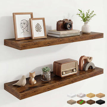 9.25in Depth 36in Floating Shelves, 36x9.25x1.4, Rustic Brown, Set of 2