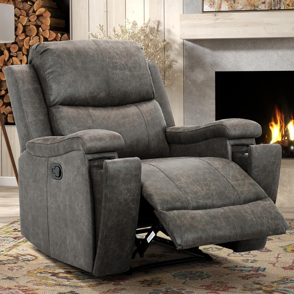 Leather Recliner Chair, Classic and Traditional Manual Recliner Chair with Overstuffed Arms and Back, Manual Single