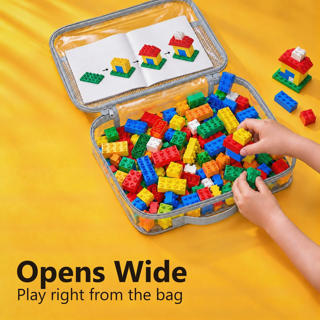 Clear Toy Storage Bags with Zipper, 4 Pack Building Block & Brick Organizer