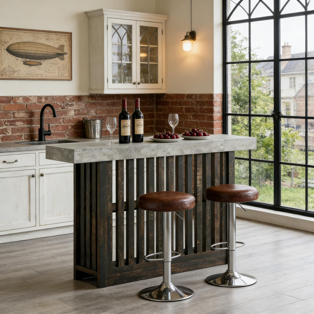 63" Long Bar Table - Counter Bar Height Pub Table with 2 Tier Storage Shelves, Modern Coffee Breakfast Bar Unit