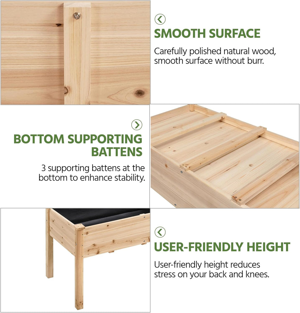 Raised Garden Bed 1Pcs Elevated Wood Planter Box Outdoor, Wood | Fir wood with black non-woven fabric liner offers