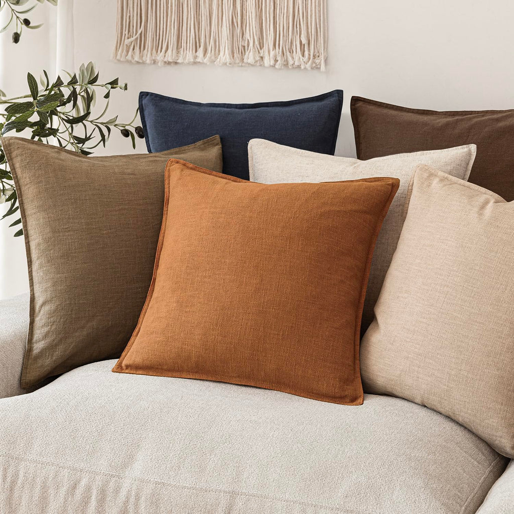 Linen Solid Decorative Throw Pillow Covers 20x20 Autumn Orange