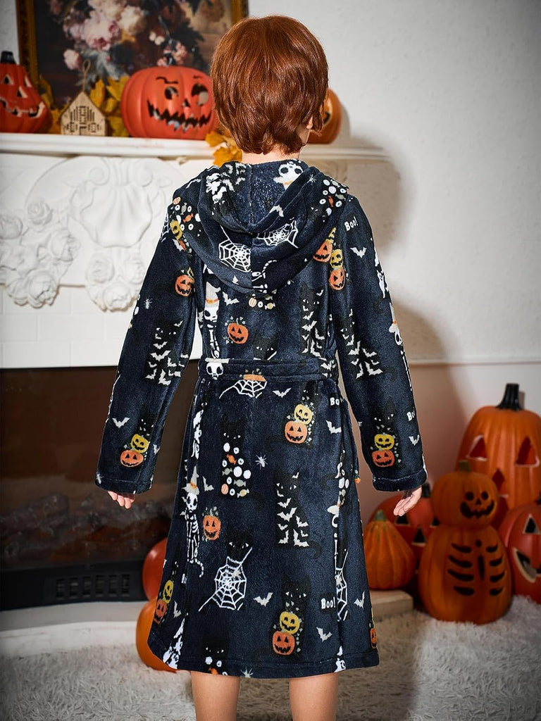 Boys Fleece Robe Kids Plush Hooded Bathrobe Winter Warm Soft Fuzzy Sleepwear