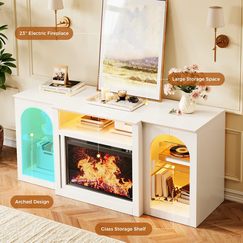 White Electric Fireplace TV Stand Entertainment Center with Fireplace for for TVs up to 65", Fire Place TV Stands