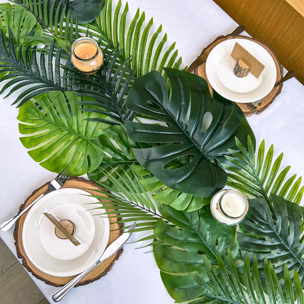 13 Pcs Assorted Artificial Tropical Leaves Set Decorative Real Touch Faux Monstera and Palm Leaves with Stems for