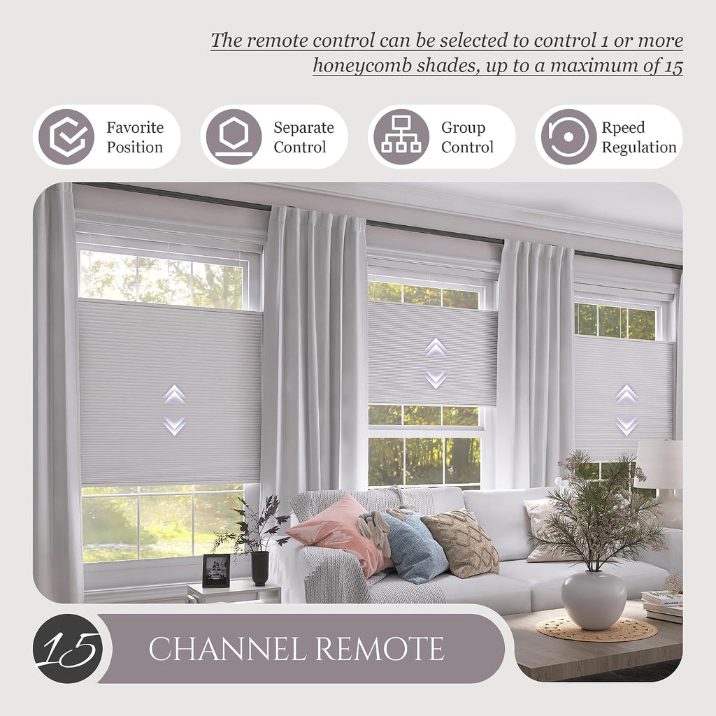 Motorized Top Down Bottom Up Cellular Shades, Smart Electric TDBU Honeycomb Blind with Remote, Blackout or Light