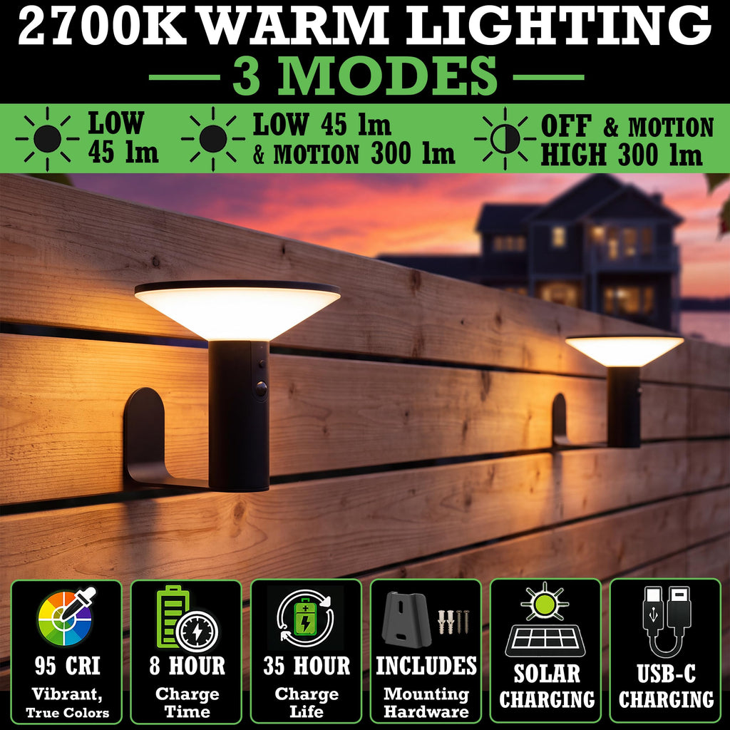 Victorian Solar Lights for Fence - Motion Sensor, 3 Modes, 2PK