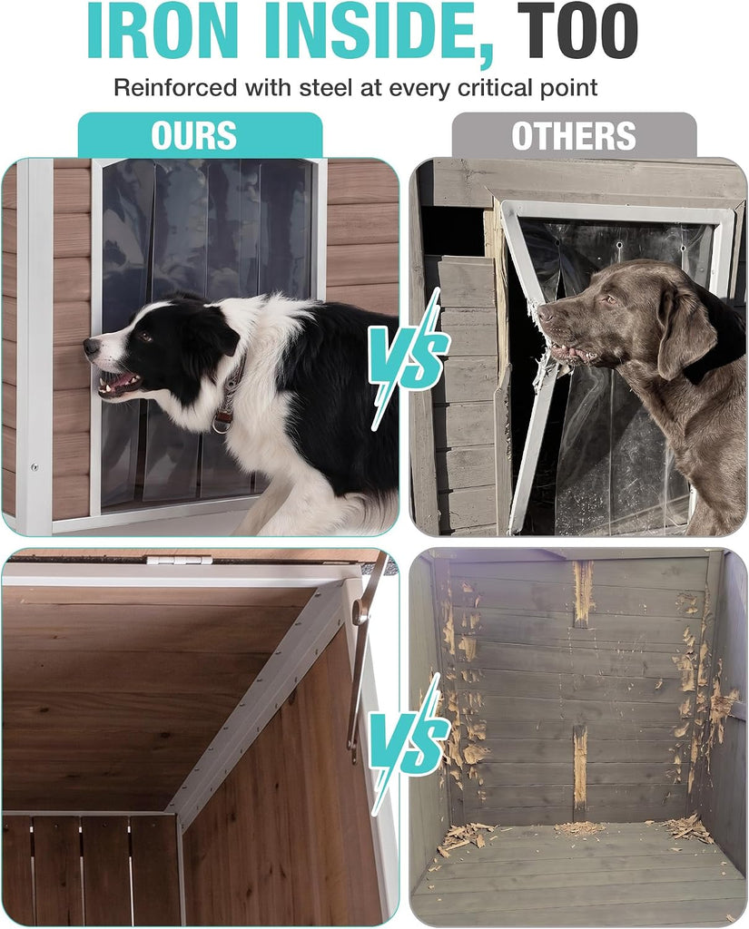 Heated Dog House Outdoor Weatherproof Wood Kennel for Large Dogs