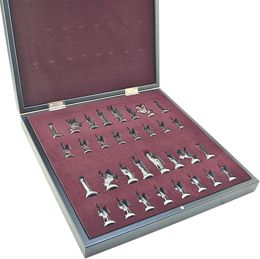 Metal Chess Set for Adults Historical Rome Antique Copper Figures,Handmade Pieces and Different Design Wooden Chess