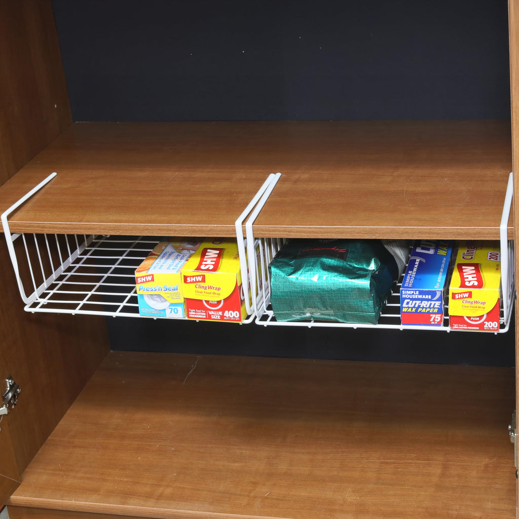 2-Pack Under Shelf Wire Metal Basket Shelf, White
