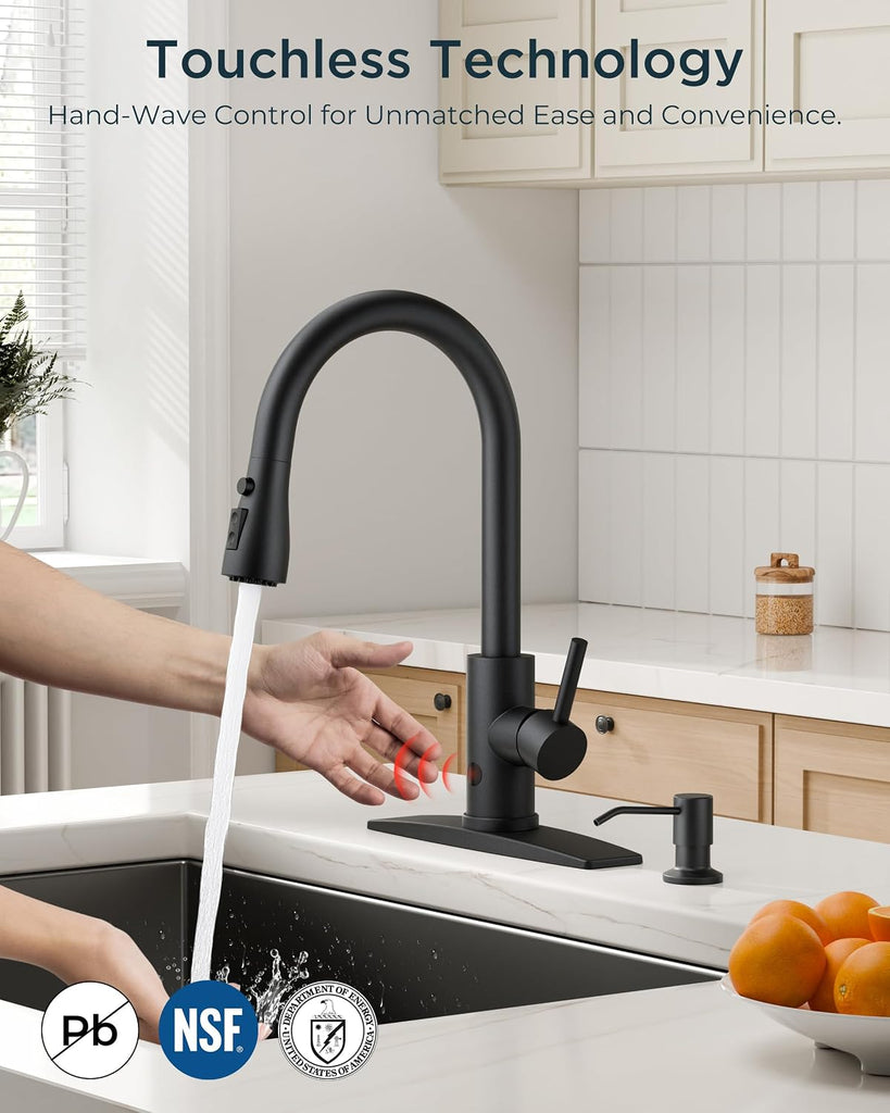 Black Touchless Kitchen Faucet with Soap Dispenser, Hands-Free | Smart Motion Sensor, Hands-Free Bar Sink Faucet
