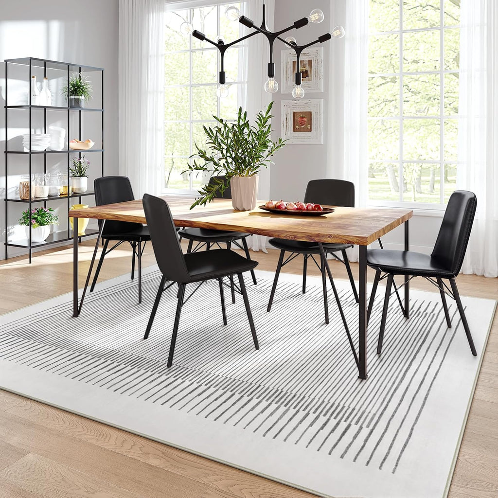 Washable Striped Rugs, Non-Slip Soft Grey Berber Stripe Bedroom Rug, Low Pile Minimalist Floor Carpet Living