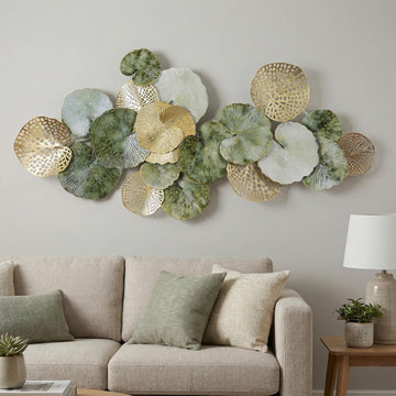 Large Metal Wall Decor 3D Stacked Metal Wall Art Modern Lotus Leaf Wall Sculptures Hanging Decoration Bedroom