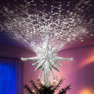 Christmas Tree Topper with Wide Coverage Light, Frosted Silver
