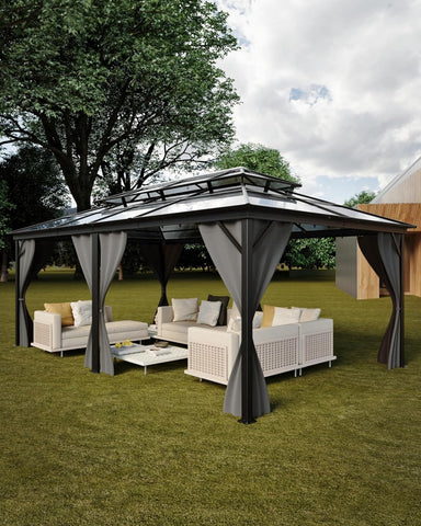 GarveeLife Hardtop Gazebo 12 ft x20 ft for All Weather, Double Polycarbonate Sheets Roof, Aluminum Alloy Frame, Net