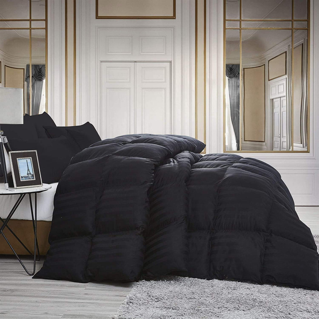 Luxurious 1200 Thread Count Siberian Goose Down Comforter, 100% Egyptian Cotton Cover, Damask Stripe, 50 Oz Fill