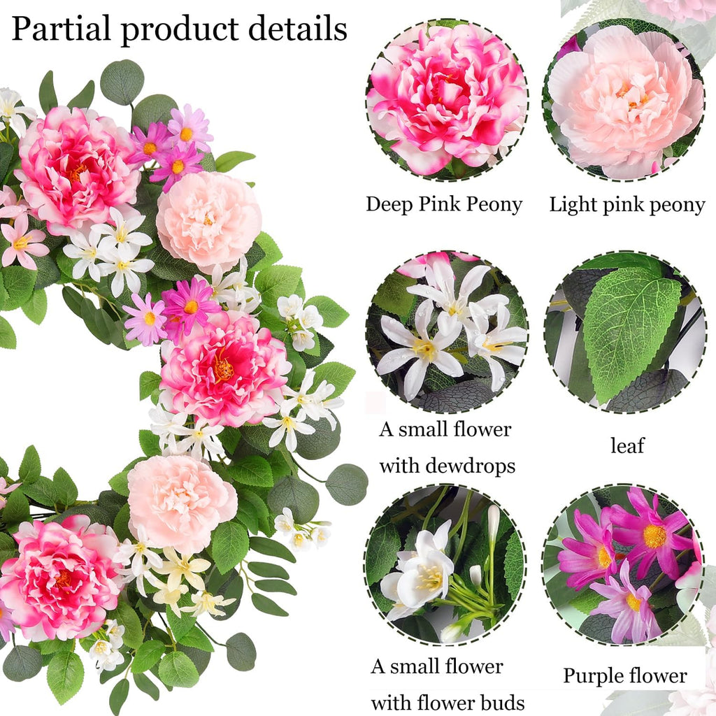 24 Inch Large Front Door Wreath - Full Artificial Floral Spring Wreath for Front Door, Indoor Outdoor Door