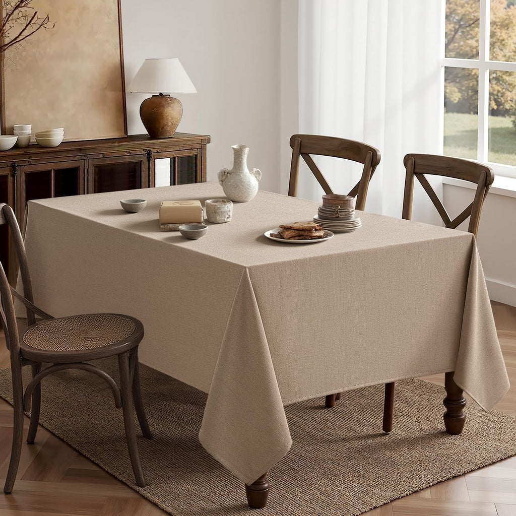 Linen Textured Rectangle Tablecloth 60 x 104 Inch Light Brown
