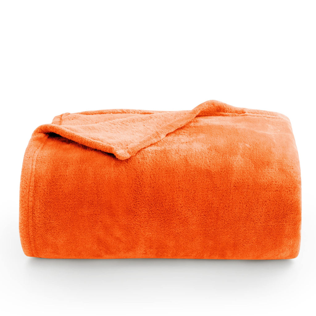 Fleece Blanket Soft Fall Queen Size Bed Blanket Orange 90"x90"
