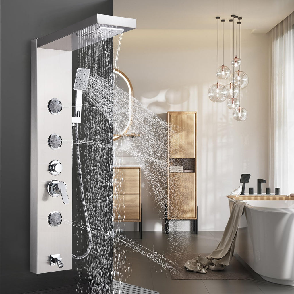 Shower Panel Massage Jets Rainfall Waterfall Shower Head, Shower Stainless Steel Wall Mount Massage Multi-Function