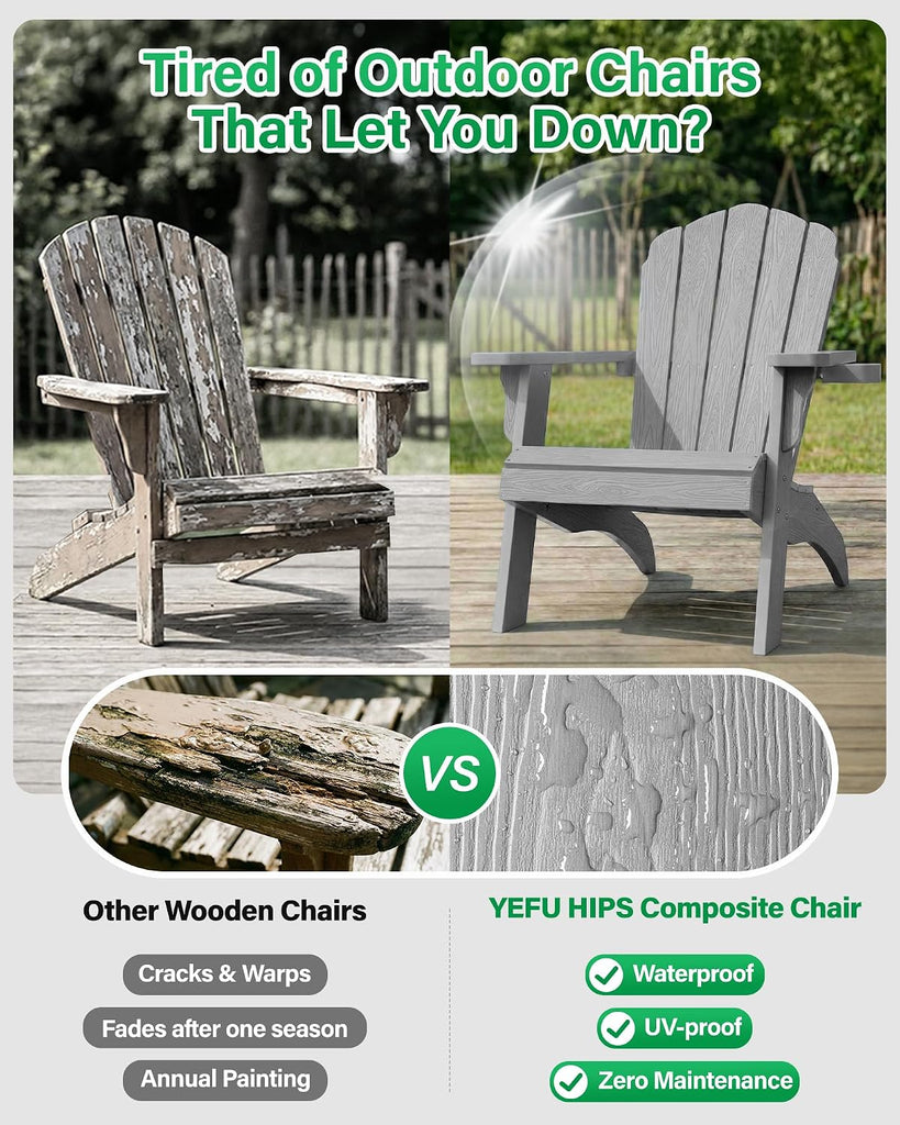 Oversized Adirondack Chair with Cup-Holder - Grey | Heavy Duty Poly Lumber Outdoor Fire Pit Chair, Weather Resistant