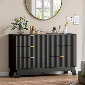 6 Drawer Fluted Dresser, Mid Century Modern Dresser with 6 Drawers, Dressers & Chests of Drawers with Metal Handle