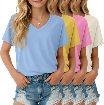 4 Pack Girls V Neck T Shirts Kids Tops