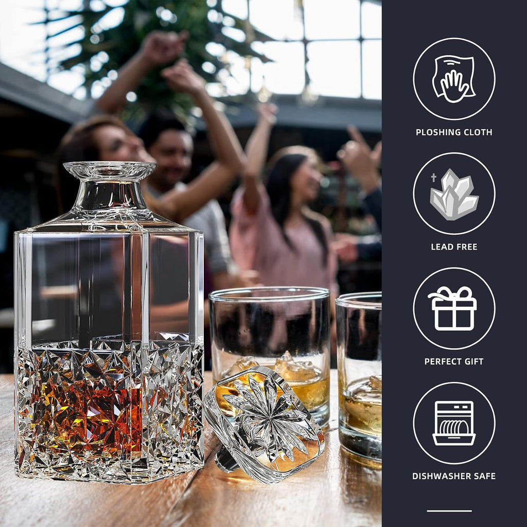 Crystal Whiskey Decanters, Lead-free Decanter with Glass Stopper, Vodka decanter for Wine, Bourbon, Brandy, Liquor