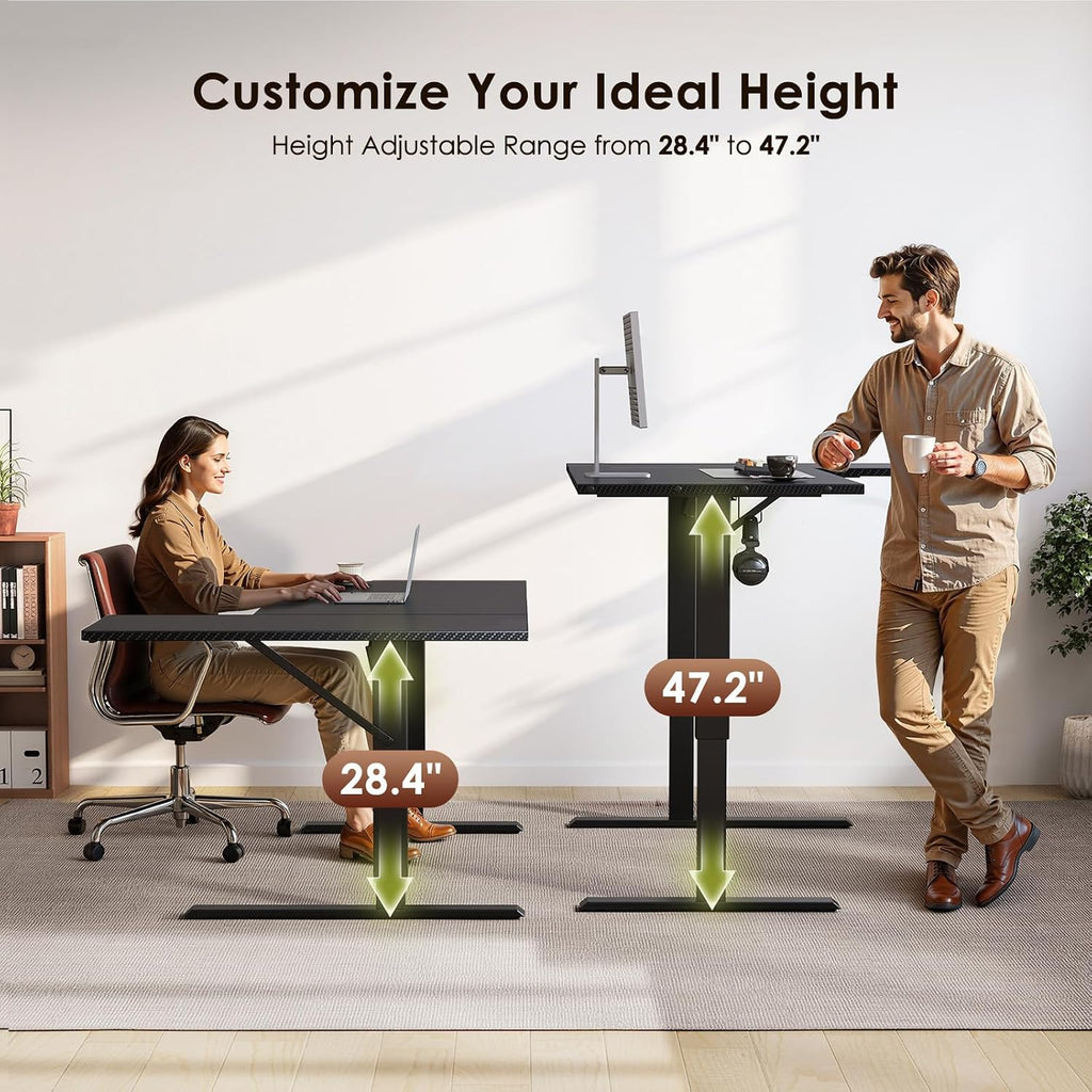 55" Reversible L Shaped Electric Standing Desk, Carbon Fiber Black | Corner Height Adjustable Computer Table, Stand
