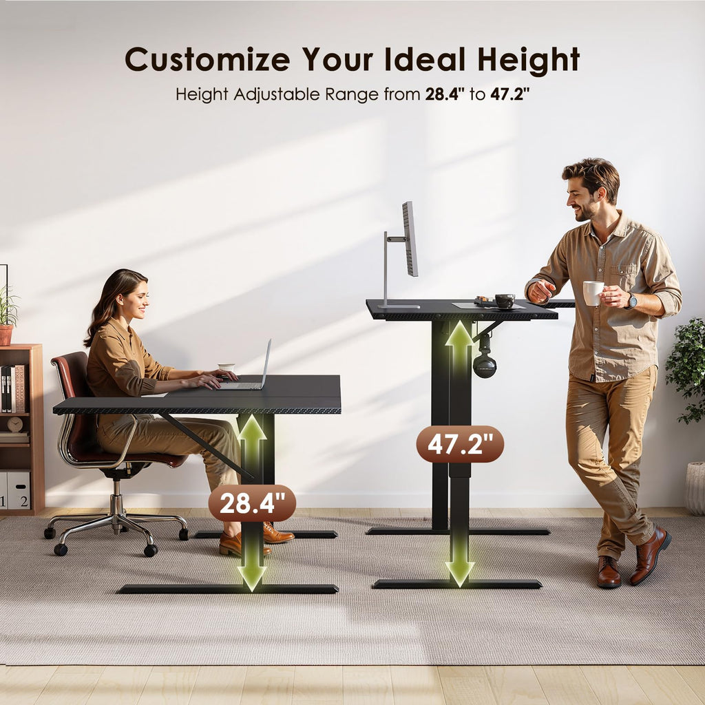 63" Reversible L Shaped Electric Standing Desk, Carbon Fiber Black