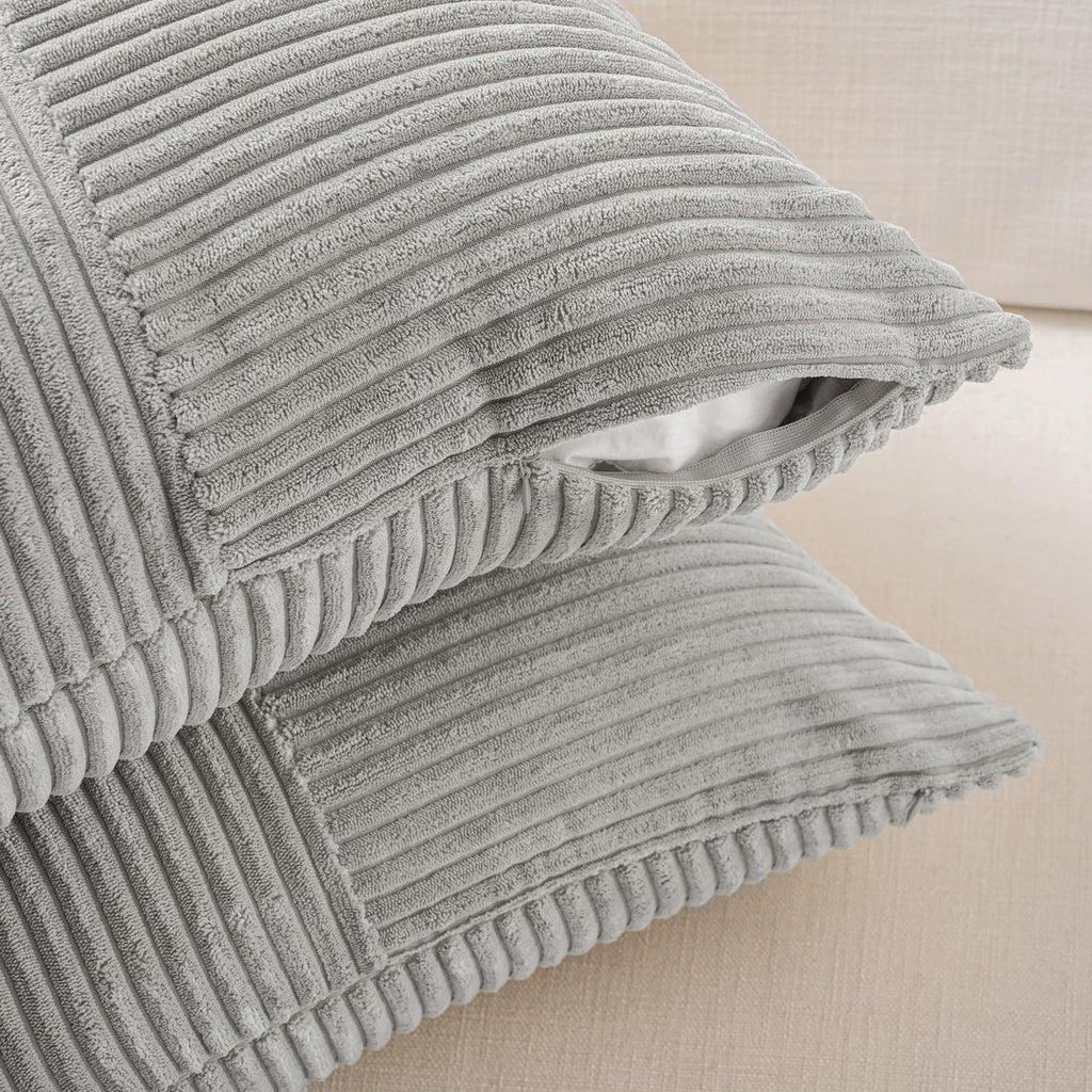 Grey Lumbar Decorative Throw Pillow Covers 16x32 Inch Couch Bed Sofa, Rustic Farmhouse Boho Home Decor, Soft Striped