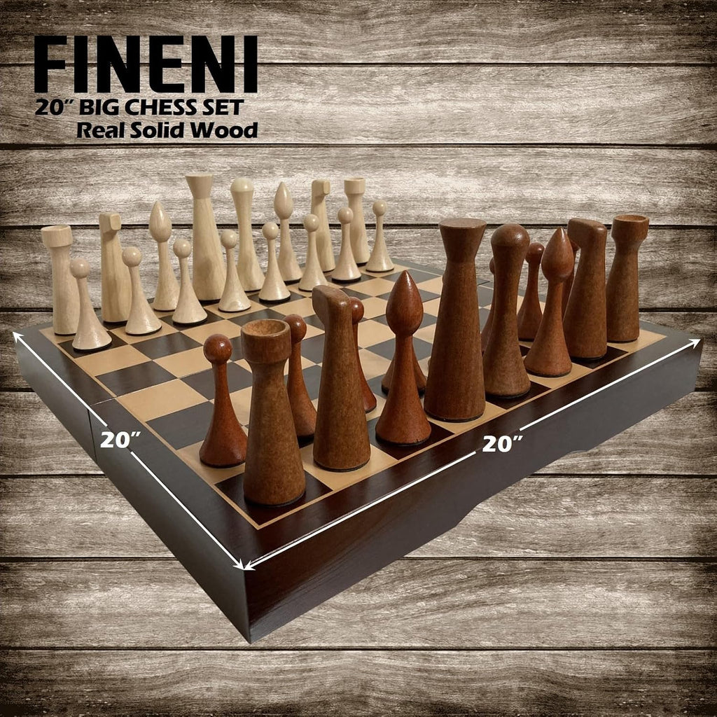 Luxurious 20 inch Real Luxurious Original Colored Solid Wooden Chess Set. Durable Handmade Chess Board Game Sets - Set of 34