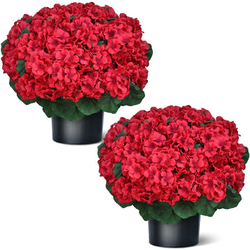 2 Sets Artificial Geraniums Topiary Ball Trees for Front Porch Decor(Red)