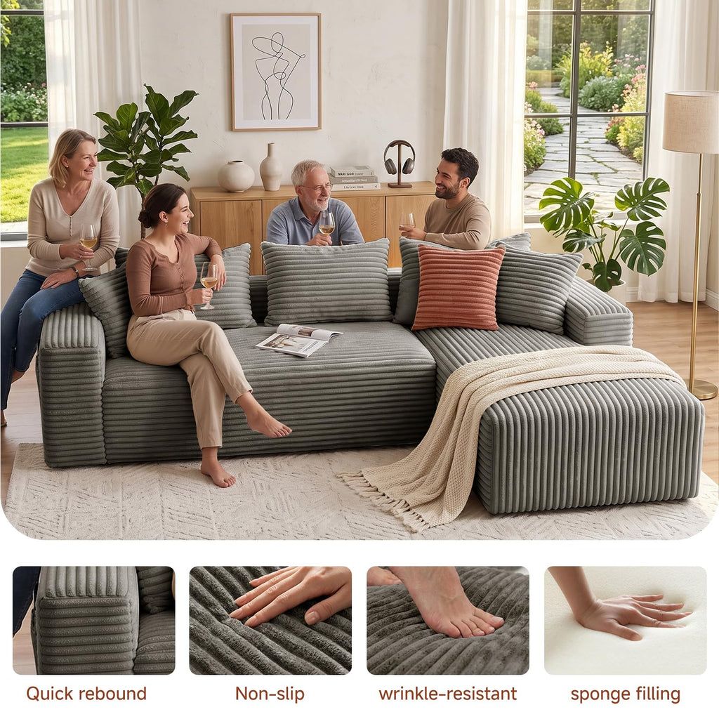 Couch ≈105inch, L-Shaped Sofa, Boneless Couch, with Chaise (Khaki)
